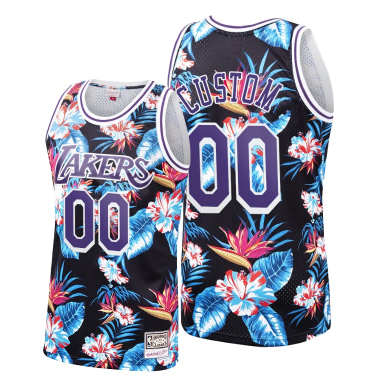 Men's Los Angeles Lakers Custom #00 NBA Hardwood Classics Floral Fashion Black Basketball Jersey CEG8483RI